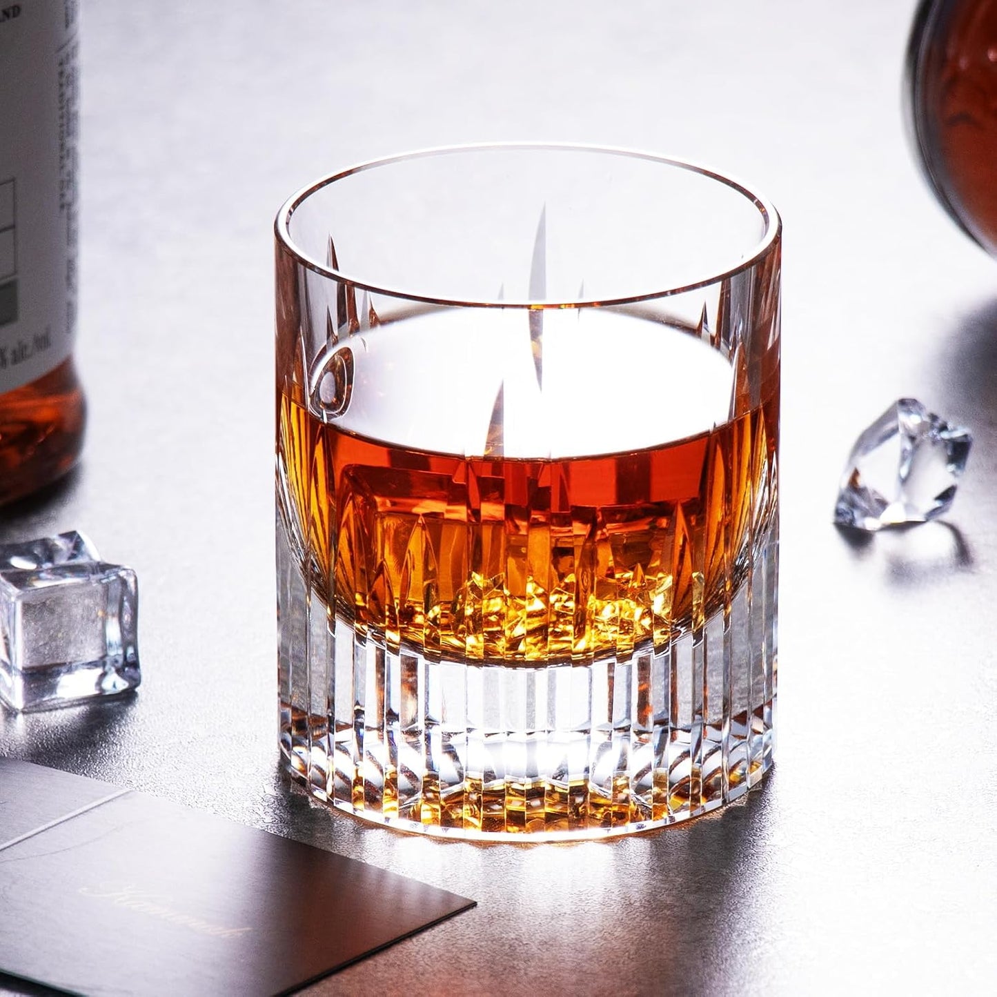 KAMMAK Crystal Whiskey Glasses Set of 2, Luxury 7.44oz Old Fashioned Glasses Stemless, Hand Blown Cocktail Glasses, Handcrafted Cut White Scotch Cup for Women, Men Gift for Bourbon,Home Bar