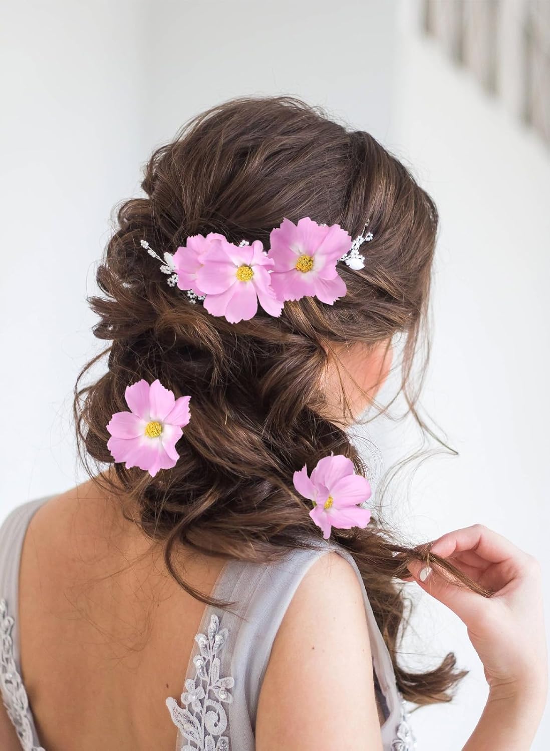 IPOPU Light Purple Cosmos Artificial Flowres 5PCS Fake Wildflowers 24.5" Lilac Flowers Artificial Daisies Silk Flowers with Stems for Baby Shower Centerpieces Home Table Decor (Light Purple)