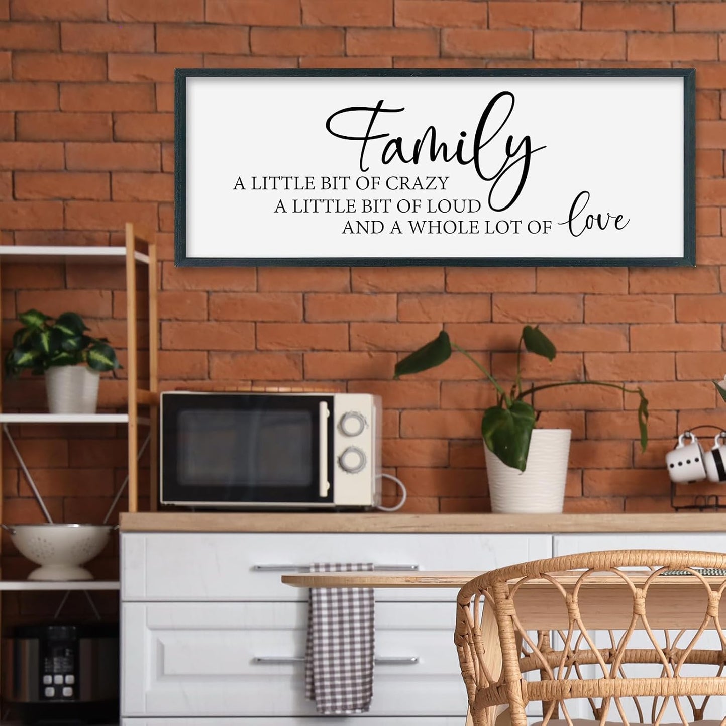 SRSZHIYUE Family A Little Bit Of Crazy Loud Sign Wall Decor Art 40"×15" Large Wood Framed Wall Hanging (Black)