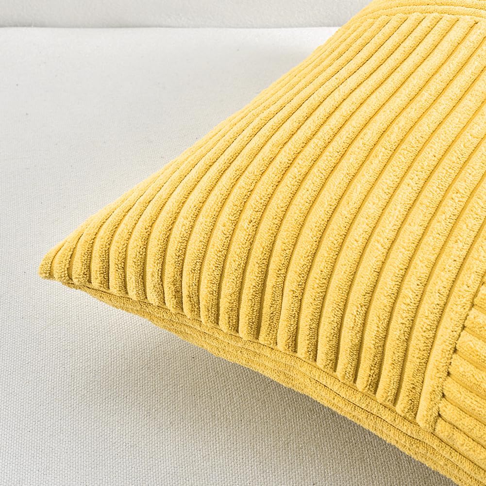 Fancy Homi 2 Packs Yellow Long Lumbar Decorative Throw Pillow Covers 12x24 Inch for Couch Bed Sofa, Rustic Farmhouse Boho Home Decor, Soft Striped Corduroy Rectangle Accent Cushion Case 30x60 cm