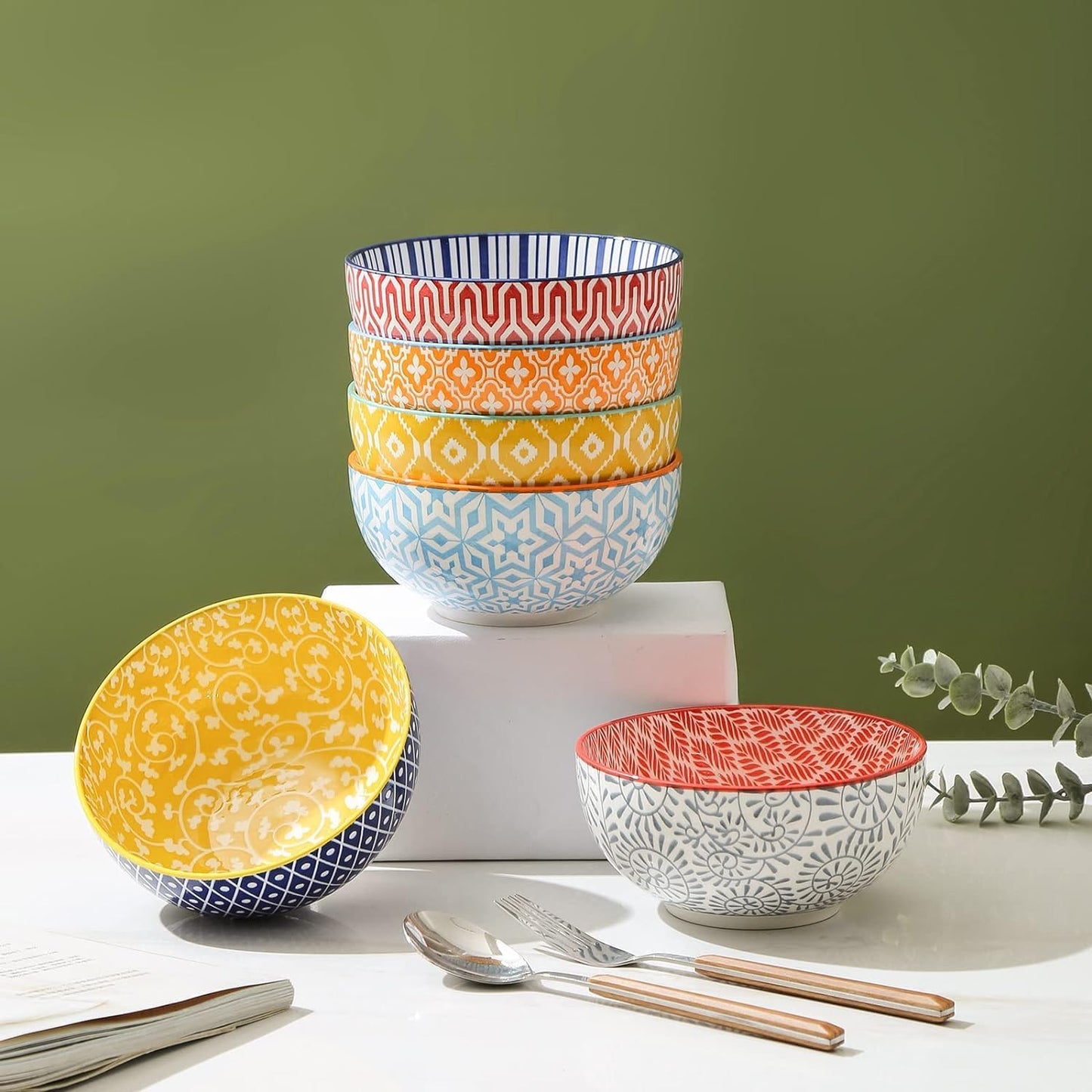 Selamica Ceramic 12 OZ Dessert Bowls Set, Ice Cream Bowls, 4.7 Inch Small Bowls for Ice Cream, Snack, Side Dishes, Microwave Dishwasher Safe, Set of 6