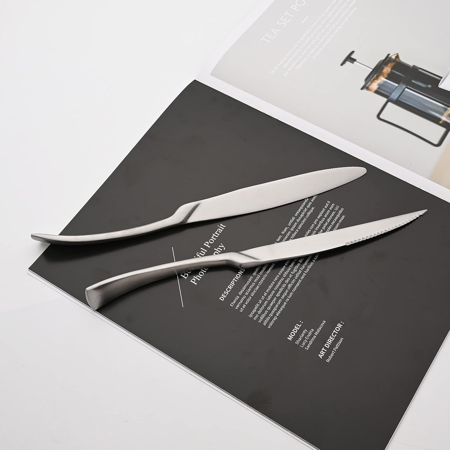 Luxury 304 Stainless Steel Matte Silver Cutlery Flatware Set - Utensil Set Steak Spoons and Forks Knife Silverware Set,Service for 4 (24-Piece)