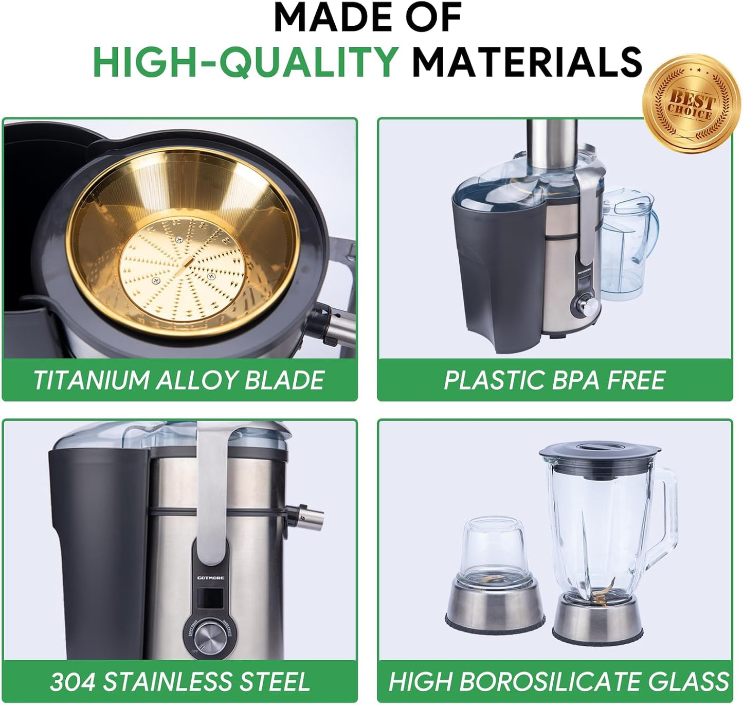 Juicer Machine, Blender & Grinder Combo 3 in 1 for Smoothies, Juice, Processing, Grinding & More 1300W Centrifugal Juice Extractor for Fruit Vegetable with 5 Speeds LCD Screen, Easy to Clean