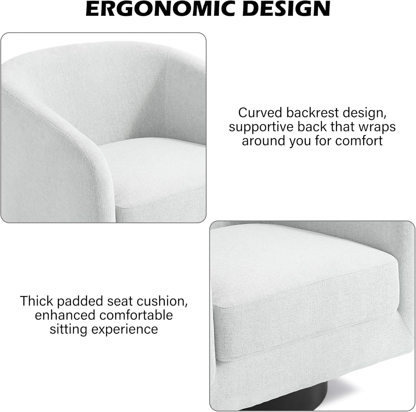 Swivel Barrel Accent Chair, Modern Round Chenille Fabric Arm Chair for Living Room, Bedroom, Comfy Club Reading Chairs for Adults（Chenille Fabric, Beige, Set of 2