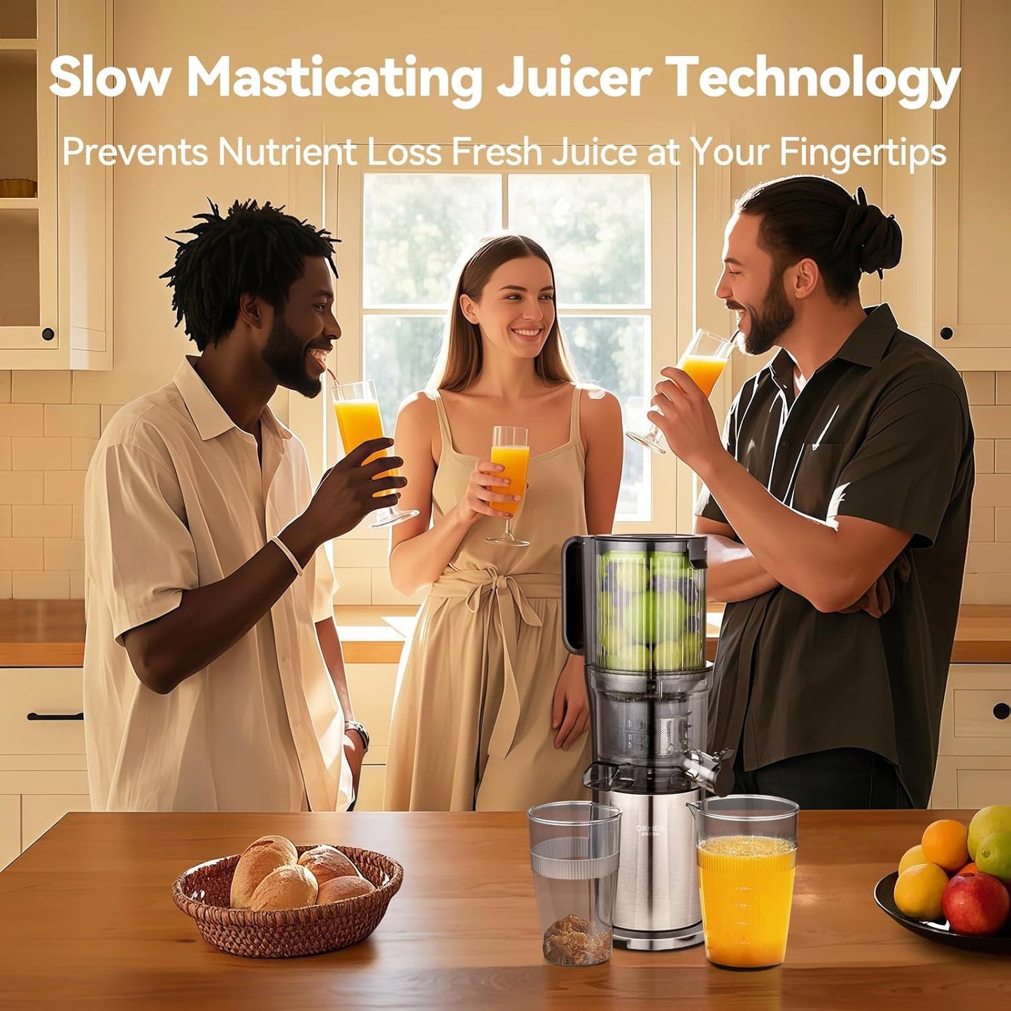 Juicer Machines, Cold Press Juicer with 5.0” Large Feed Chute Fit Whole Fruits & Vegetables, Stainless Steel Masticating Juicer With Pulp Seperation, 99% Juice Purity, 200W Quiet Motor, Easy to Clean