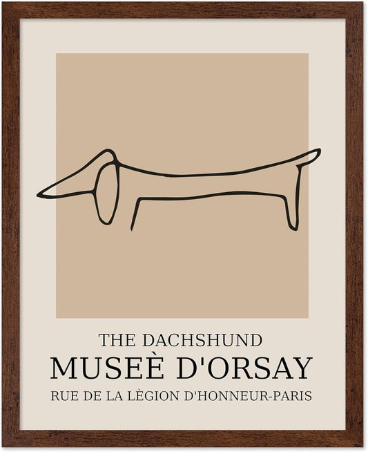 Poster Master Vintage Poster - Retro Minimalist Print - Gift for Artist, Housewarming - Dachshund Dog, Line Drawing, Abstract - Wall Decor for Living Room, Bedroom, 16x20 Brown Framed