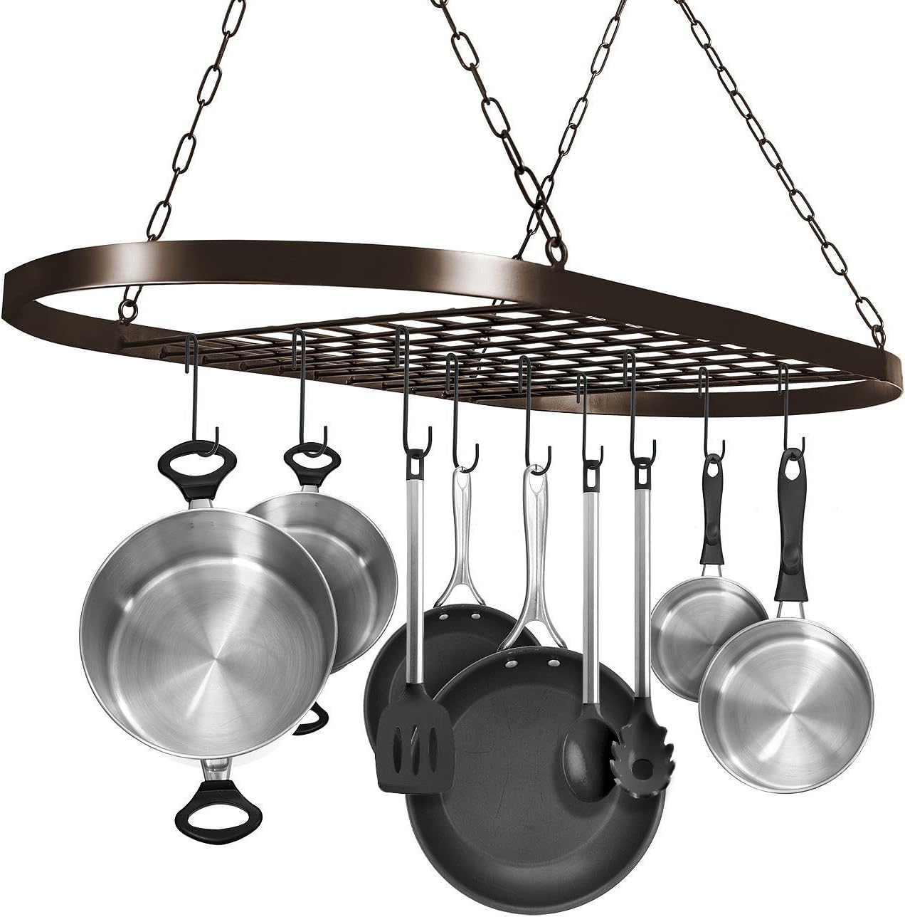 Sorbus Pot and Pan Rack for Ceiling 31" with 10 S Hooks — Decorative Oval Mounted Storage Rack — Multi-Purpose Organizer Great for Home, Restaurant, Kitchen Cookware, Utensils, Books, (Bronze)