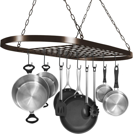 Sorbus Pot and Pan Rack for Ceiling 31" with 10 S Hooks — Decorative Oval Mounted Storage Rack — Multi-Purpose Organizer Great for Home, Restaurant, Kitchen Cookware, Utensils, Books, (Bronze)