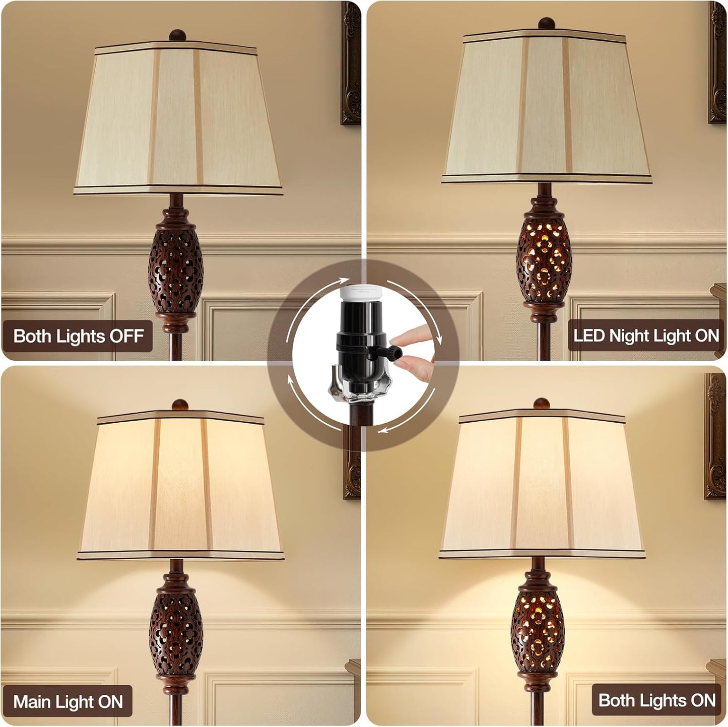 Luvkczc Vintage Floor Lamp - Brown Carved Resin with Hollow Light Design, Rustic Standing Lamp for Living Room, Bedroom, Study(Bulb Included)