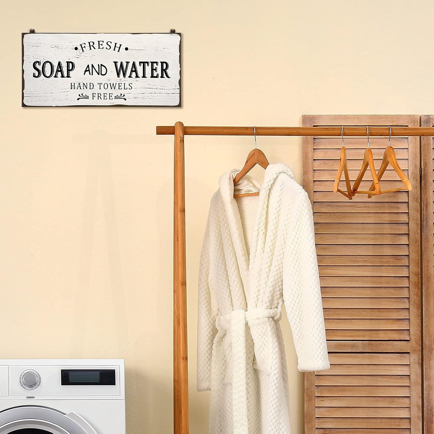 Jetec Farmhouse Bathroom Decor, Fresh Soap and Water Sign Vintage Bathroom Wood Plaque Rustic Wall Decor for Wall Art Decoration Restroom(Classic)