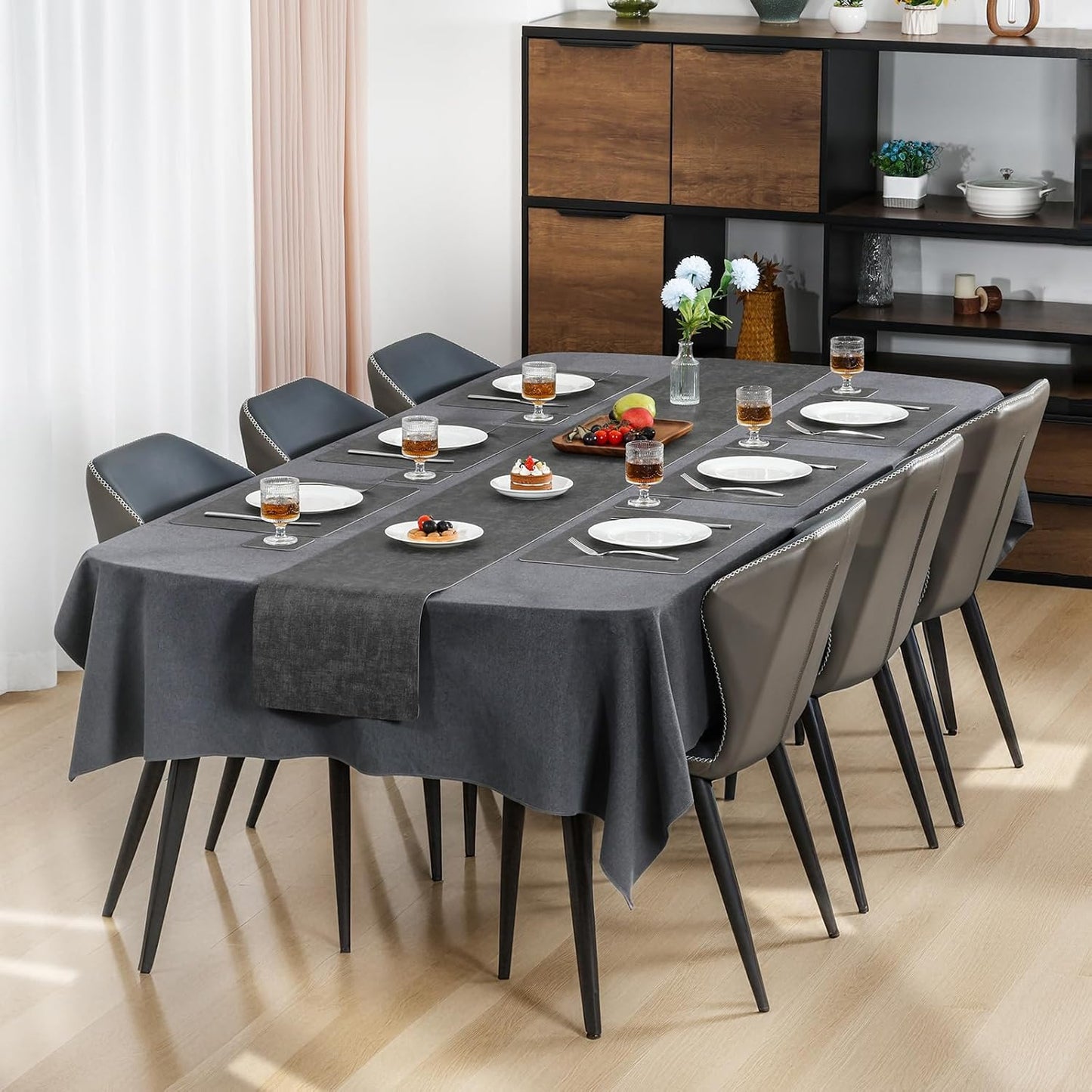 Myir JUN Placemats Dual Sided, Faux Leather Place Mats Set of 4 Indoor Placemats for Dining Table Outdoor Placemats Square Non-Slip Washable Table Mats (Gray, Set of 4)