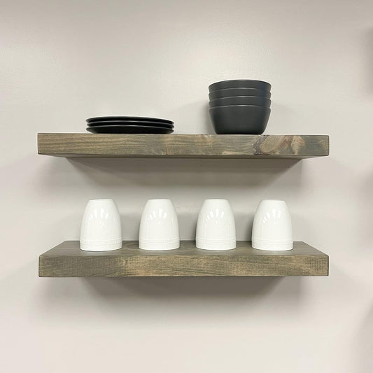 URBANDI, Rustic Floating Shelves, Set of 2, Hidden Bracket, Solid Wood, Heavy Duty, Wall Mounted Shelves, (Grey, 36Wx8D)