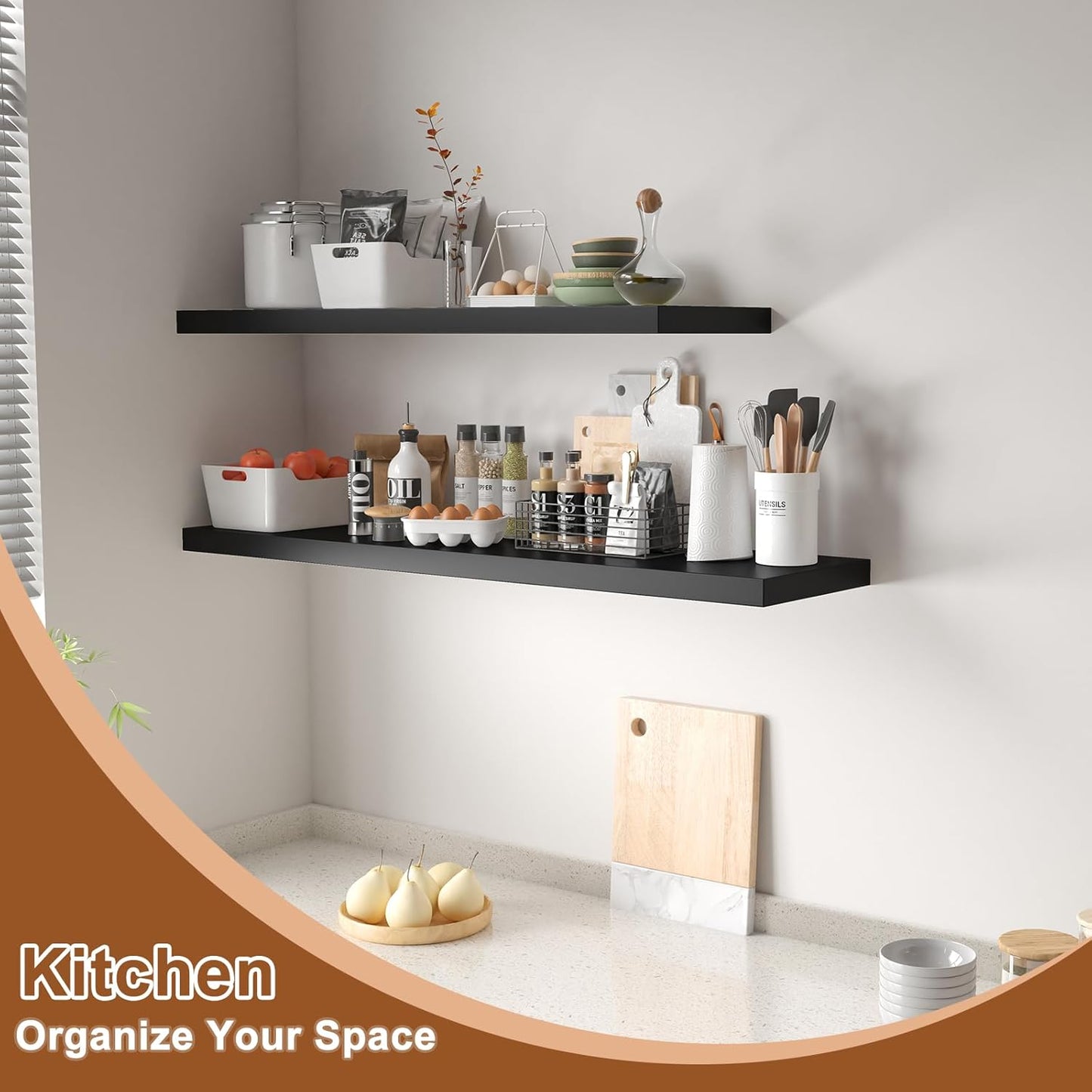 40 Inch Floating Shelf 1 Pack Large Floating Shelves for Wall No Drilling Accessories Included Deep Wall Shelves for Living Room Kitchen Farmhouse 40" W x 12" D x 1.2" Black