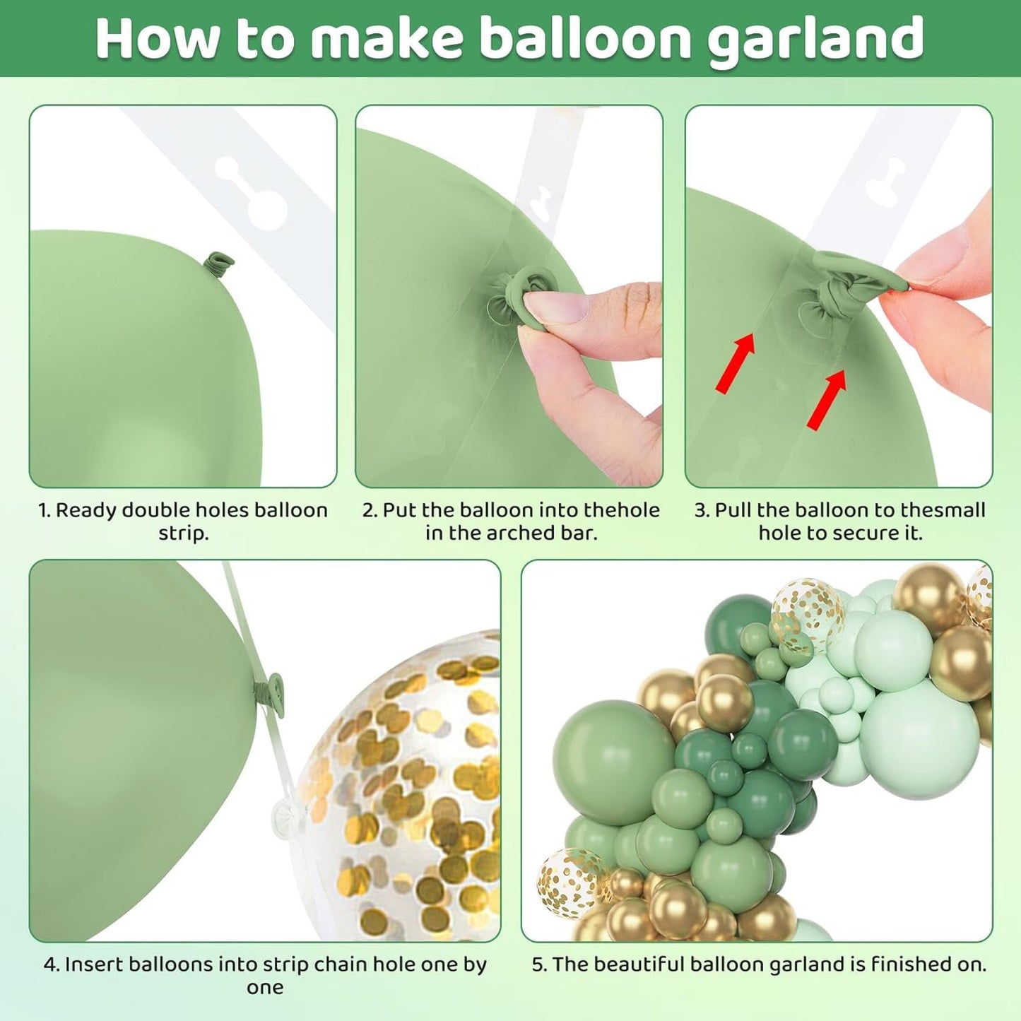 Amandir 153pcs Sage Green Balloon Garland Arch Kit, Different Sizes 18 12 10 5 inch Sage Green Gold Latex Metallic Confetti Gold Balloons for First Communion Safari Baby Shower Baptism Decorations