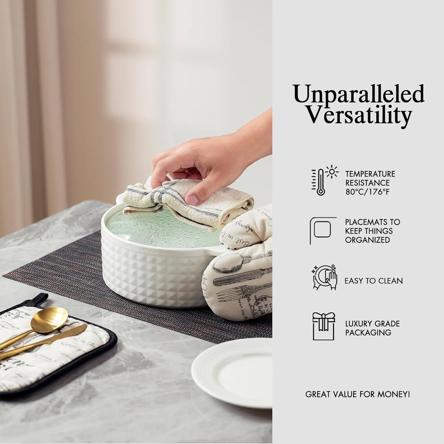 Placemats Set of 12 - Easy Clean Woven Vinyl Placemats for Dining Table, Indoor/Outdoor Place Mats, Washable PVC Table Mats（Black/Brown）