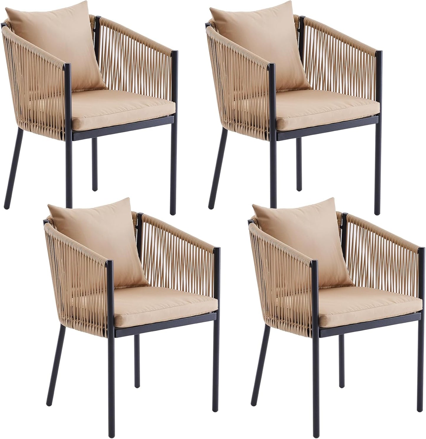 Soohow 4 Pieces Outdoor Chairs, Patio Dining Chairs, Rattan Wicker Chair Set with Cushions for Garden, Deck, Backyard(Beige)