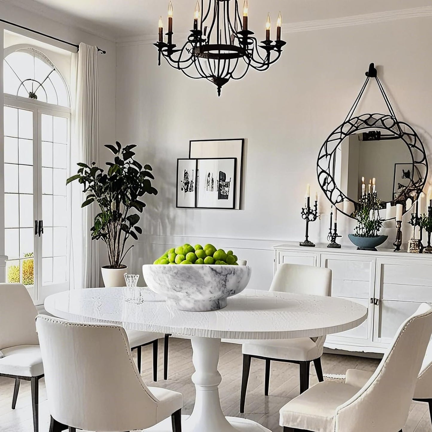 Natural White Marble Bowl with Grey Veins Large Decorative Bowl for Home Decor，Entryway, Fruit Display, Key Holder, Centerpiece (10.2" Diameter)