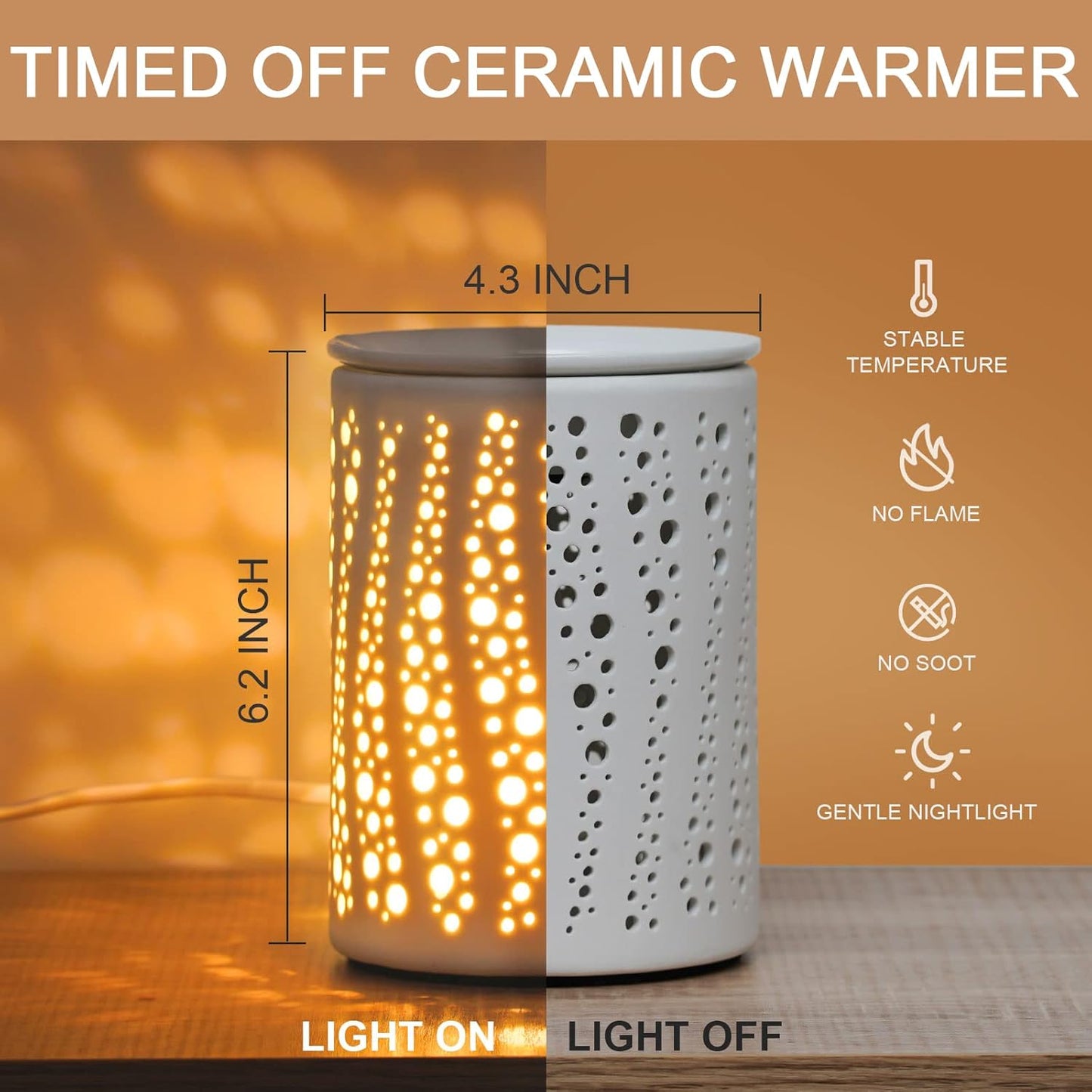 PALANCHY Wax Melt Warmer with Timer Electric Candle Wax Warmer Ceramic Oil Burner with 2/4/8 Hr Timer Settings Fragrance Wax Melter for Scented Home Aromatherapy