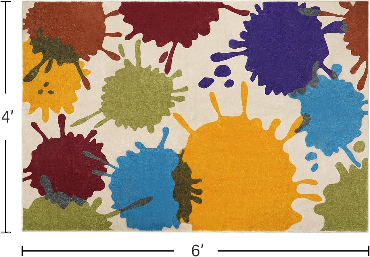 STARUIA Art Bedroom Rug, 4'x6' Machine Washable Kids Rug for Playroom, Paint Splash Rainbow Area Rugs for Classroom, Soft Colorful Living Room Rugs Throw Play Mat for Nursery Office Preschool