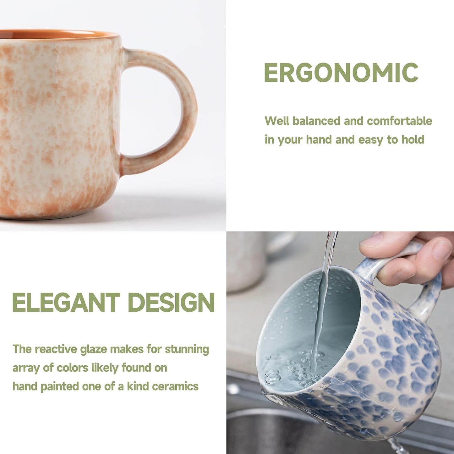 12 OZ Coffee Mugs Set of 4, Modern Ceramic Coffee Mugs Set with handle for Tea/Latte/Cappuccino/Milk/Cocoa.