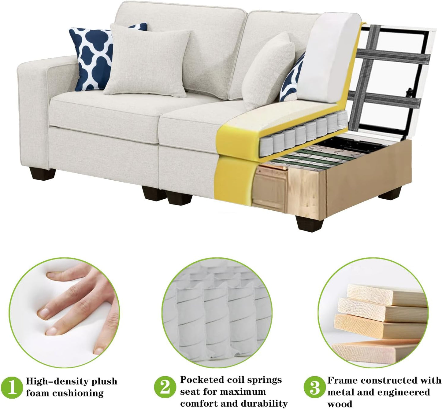 L Lengend Vansen Modular Sectional Sofa U Shaped Couch with Ottoman Modern Reversible Corner Sectional Couch for Living Room (Cream, U Shaped Sofa-4)