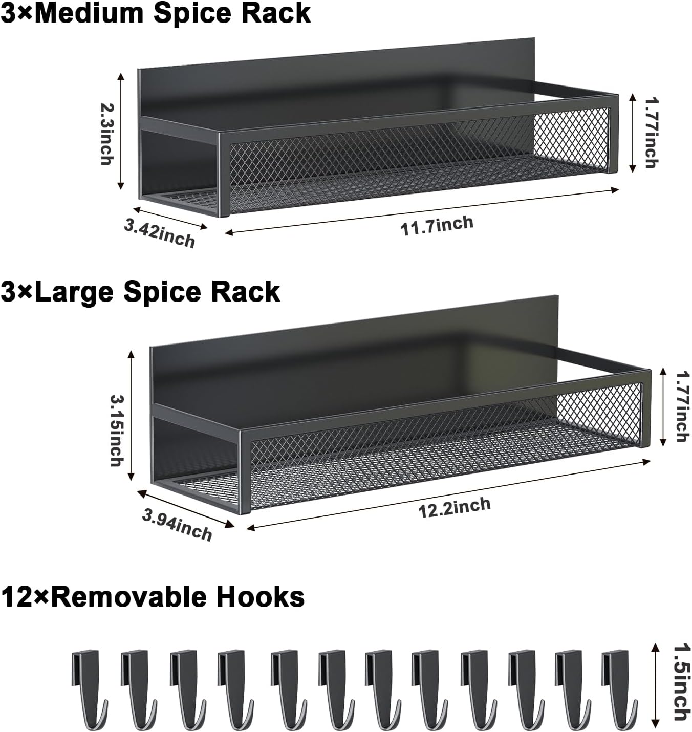 Magnetic Spice Rack for Refrigerator, 6 Pack Magnetic Shelf, Fridge Magnet Organizer with Moveable 12 Hooks, Magnetic Fridge Shelf for Kitchen Organization and Storage (6 Pack)