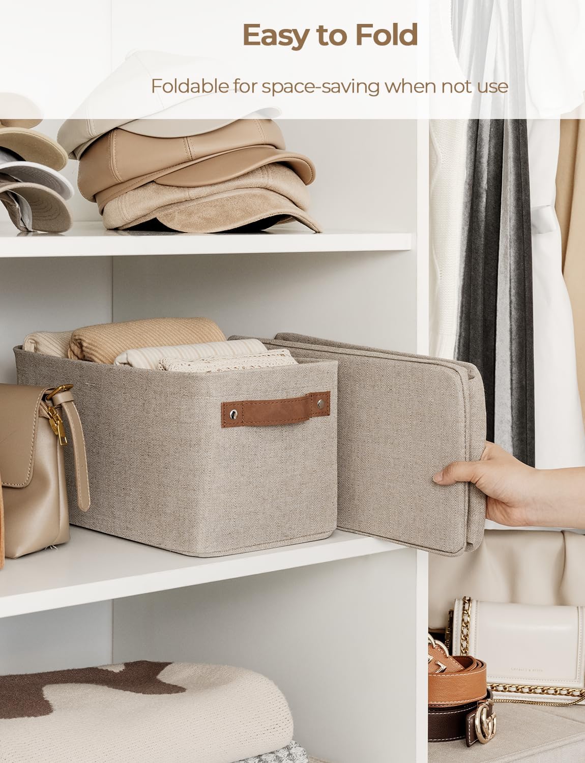 StorageWorks Narrow Storage Bins, Small Basket for Closet and Shelves, Rectangular Fabric Organizer with Handles, Toilet Paper Storage, Brown and Beige, 2-Pack