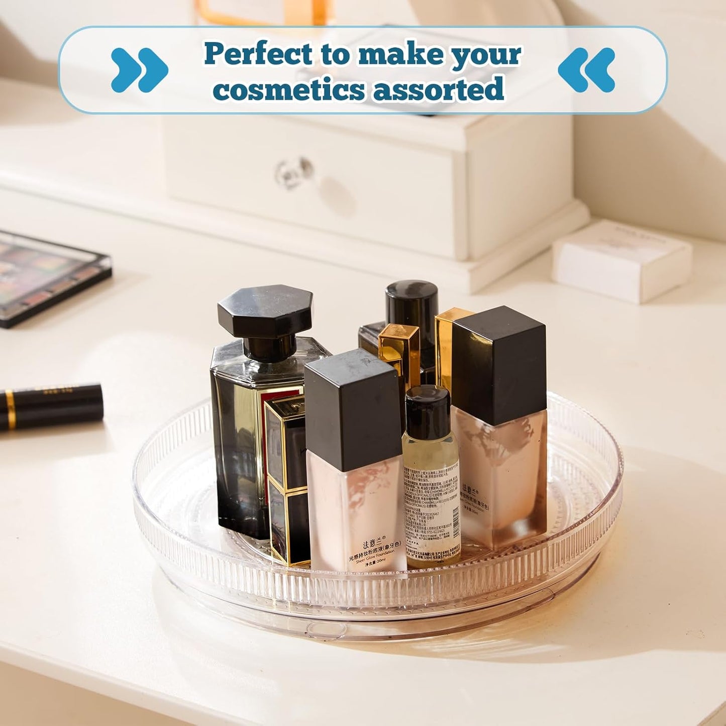 FreshKeeper Plastic Lazy Susan Organizer, Clear Pantry Shallow Lazy Susan Turntable for Cabinet and Kitchen 9’’