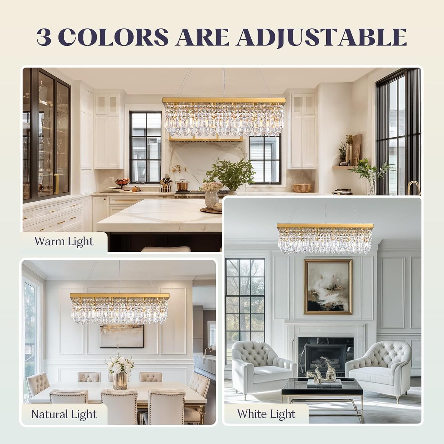 Modern Gold Crystal Chandelier,Rectangular K9 Crystal Raindrop Light Fixture,6 Light Rectangle Chandeliers for Dining Room Living Room Kitchen Island L31.5''xW10''xH10''