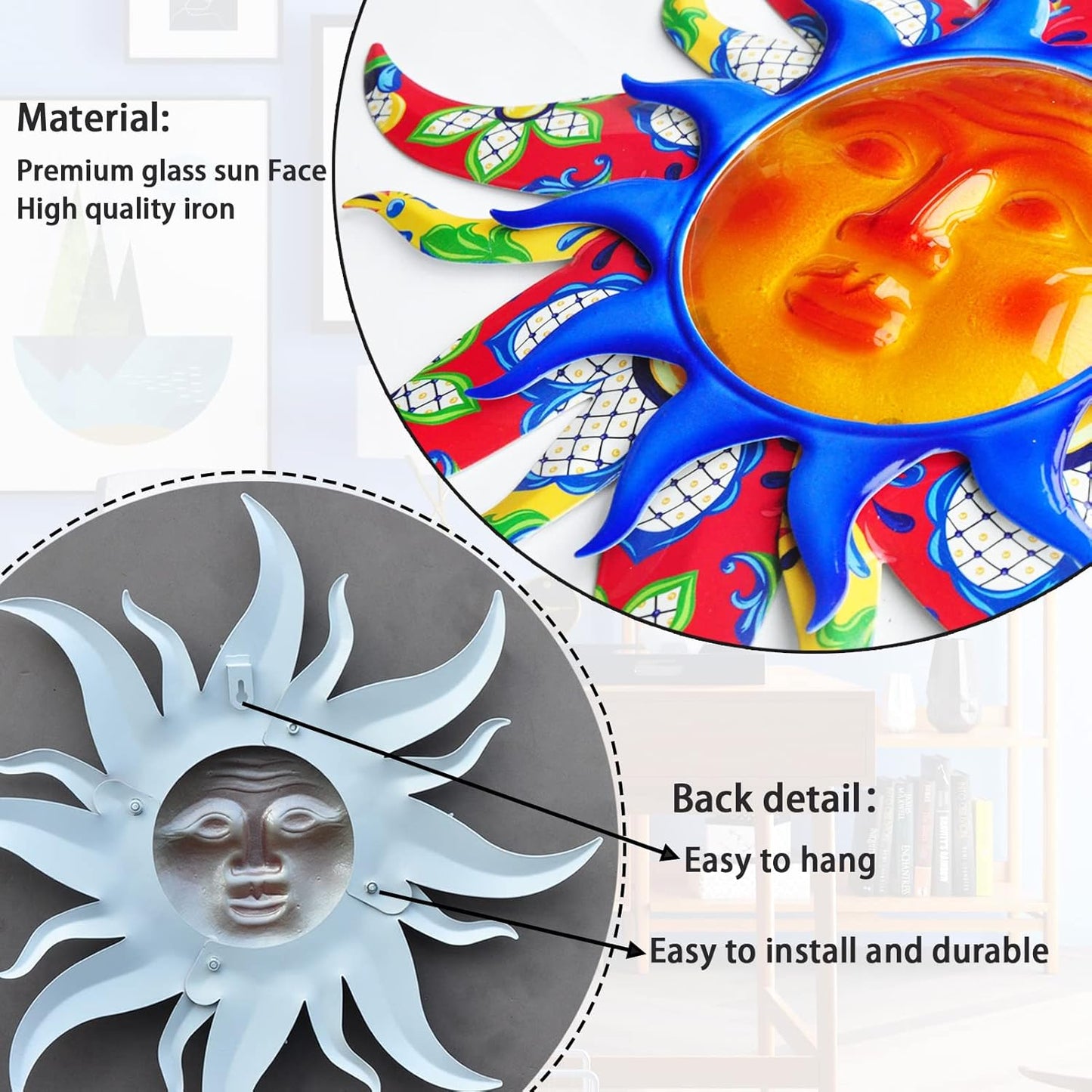 wotieuns Sun Metal Wall Art Outdoor Decor 19Inch Sun Wall Decor Suitable for Living Room Bedroom Porch Patio Fence Garden Decor