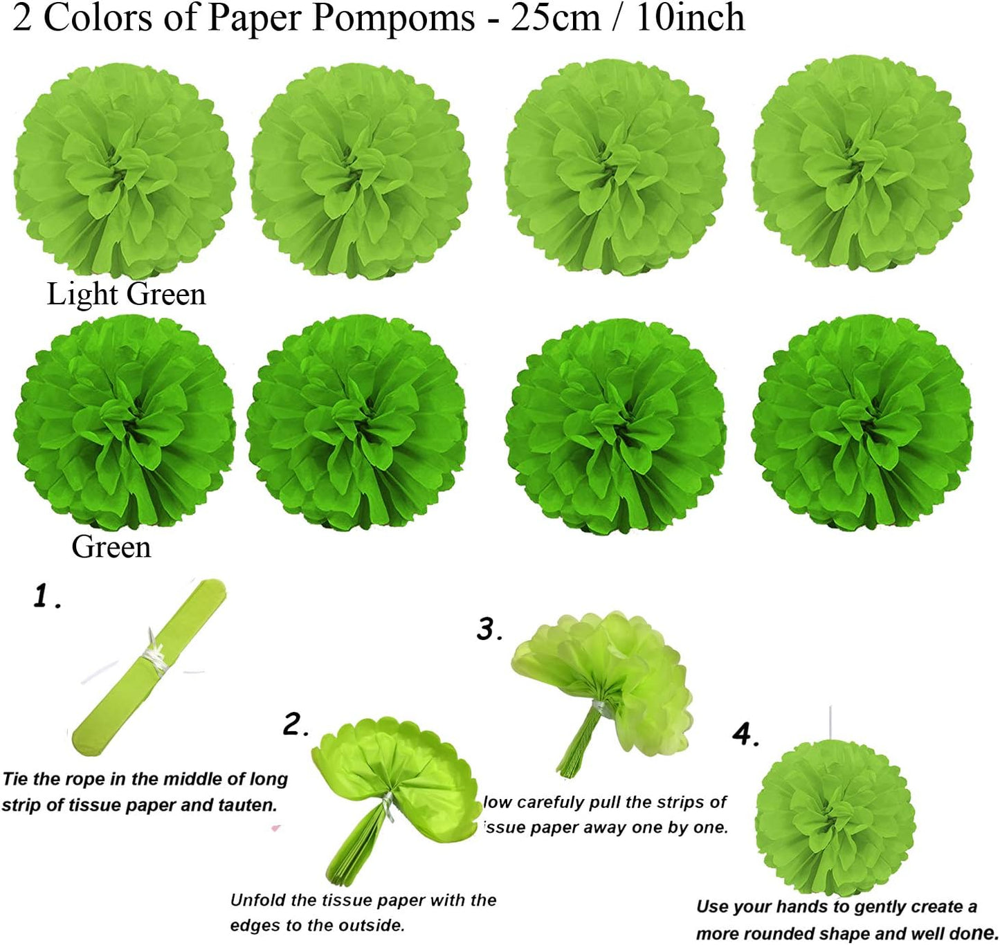 ZERODECO Party Decoration, 21 Pcs Green Hanging Paper Fans, Pom Poms Flowers, Garlands String Polka Dot and Triangle Bunting Flags for Golf Party Dinosaur Birthday Parties Arbor Day