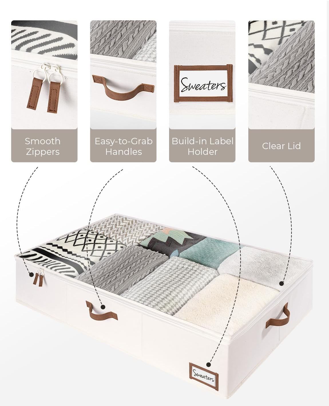 StorageWorks 117L Under Bed Storage Containers with Handles and Label Holder, 2 Pack Ultra-thick Fabric Underbed Bins, Closet Organizer for Clothes, Blankets, Sweater