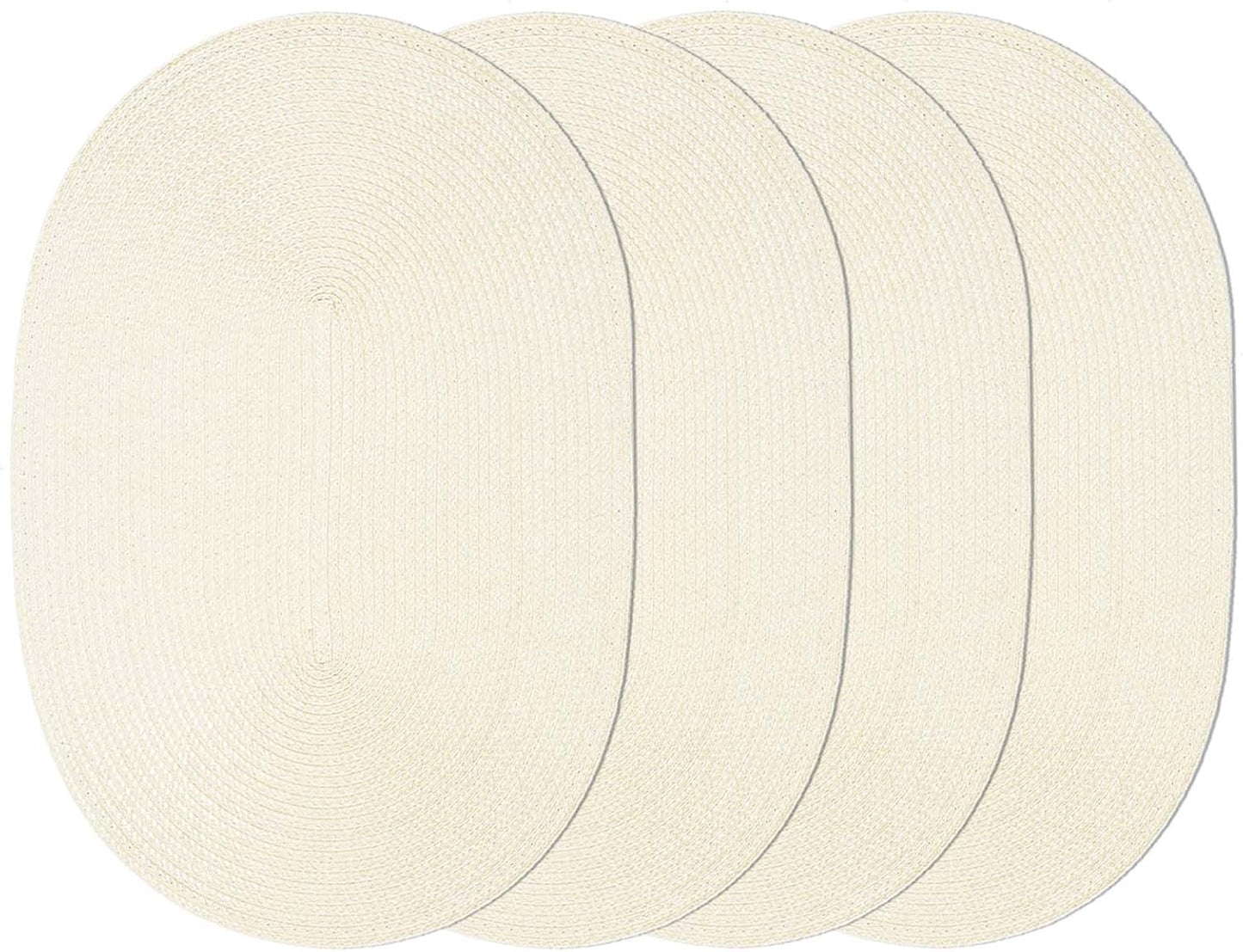 AHHFSMEI Placemats Set of 4 for Dining Table Washable Woven Vinyl Non-Slip 18x12 inches Placemat Heat-Resistant Durable Table Mats for Dining Table Easy to Clean (Oval Beige, 4)