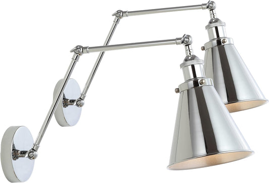 JONATHAN Y JYL7460A-SET2 Rover 7" Farmhouse Industrial Adjustable Arm Metal LED Wall Sconce Rustic Bohemian 2700K LED 4W Bulb for Entryway Lobby Kitchen Bathroom Bedroom Hallway, Chrome (Set of 2)