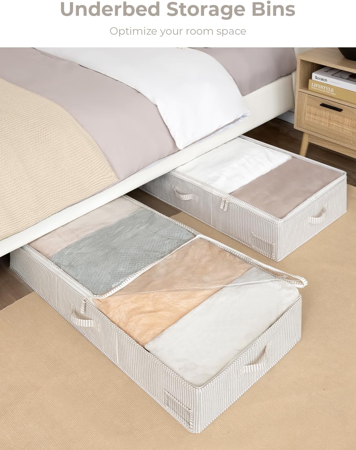 StorageWorks Extra Large Under Bed Storage Containers with Handles and Label Holder, 2 Pack Ultra-thick Fabric Underbed Bins, Closet Organizer for Clothes, Blankets, Sweater