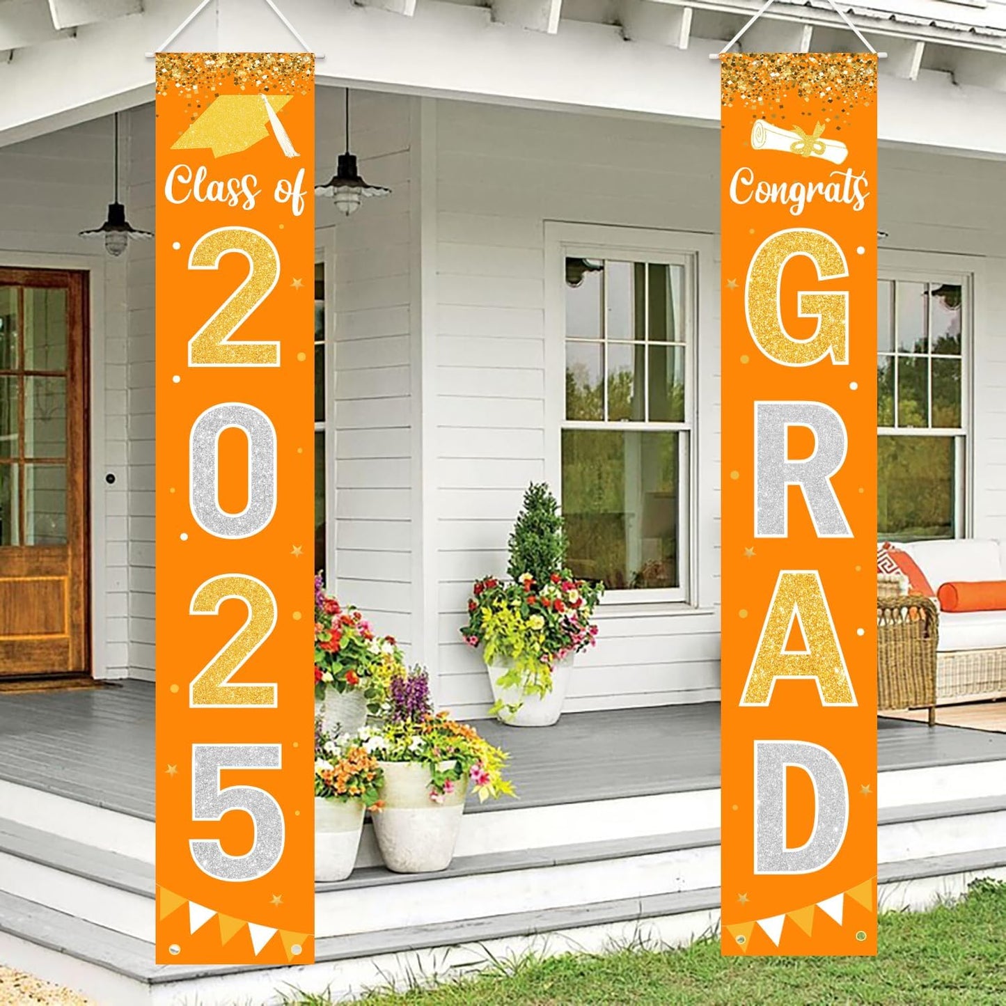 Graduation Decorations 2025 GRAD Banner Orange Porch Door Sign Welcome Banner For Indoor Outdoor Wall Graduation Decorations Class of 2025