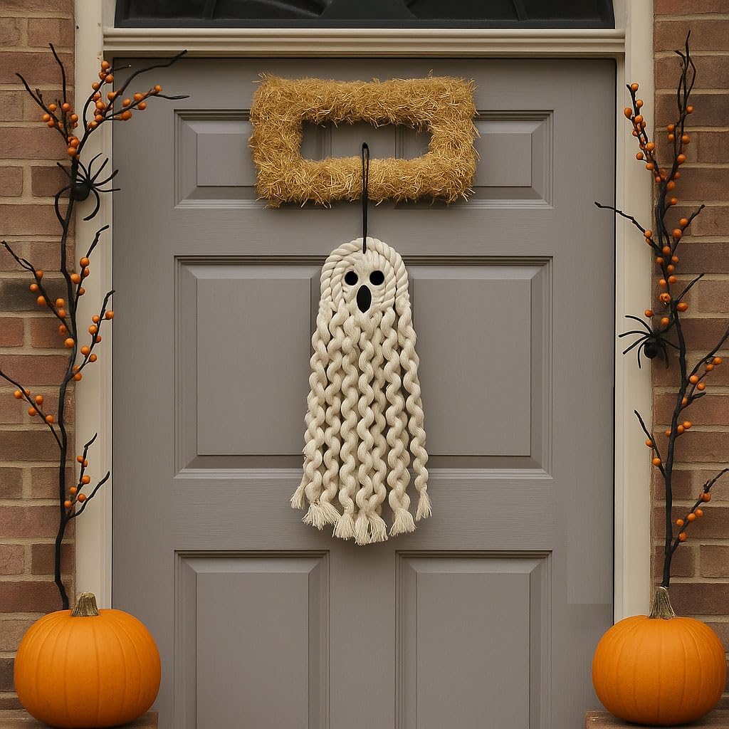 Handmade Cute Ghost Halloween Decor, Halloween Decorations Indoor & Outdoor Party, 14 inch Fall Decor Hanging Ornaments for Home Front Door, Window, Wall, Yard, Tree, Car, Garage Door
