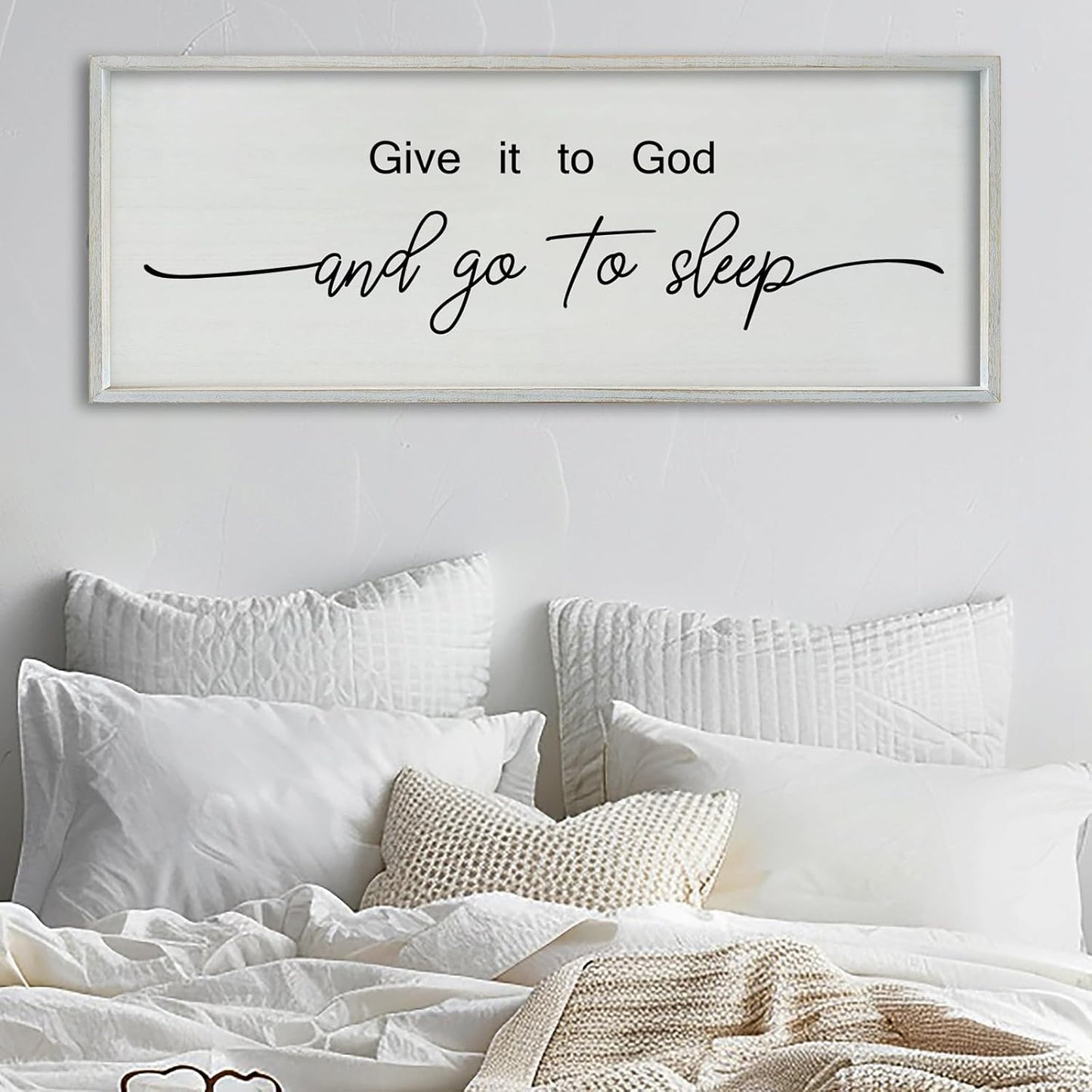 SRSZHIYUE Give It To God And Go to Sleep Sign 40"×15" for Master Bedroom Above Bed Wall Decor Large Farmhouse Guest Room Over Art Decoration (White)