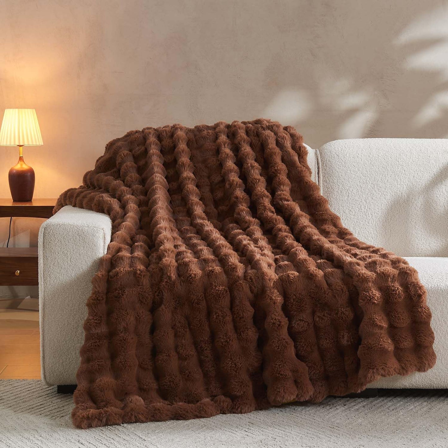 Lotus Karen Faux Fur Throw Blanket Dark Coffee - Big Bubble Rabbit Fluff Blanket for Couch Bed Sofa,Softest Fluffy Fuzzy Cozy Blanket,Thick Furry Plush Shaggy Warm Blankets for Women,108x90 Inches