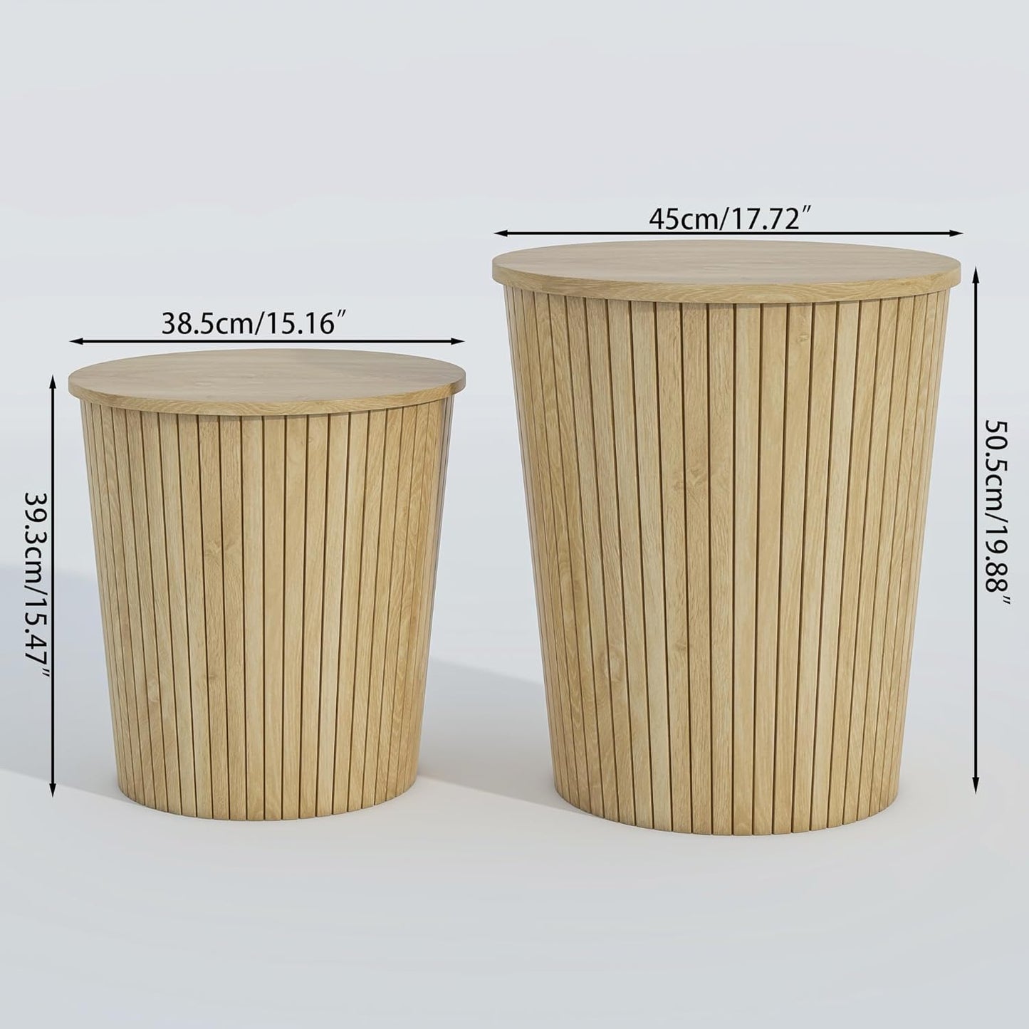 Round Coffee Table Set,2-Piece Modern Farmhouse Living Room End Table Set, Nesting Table Round Natural Finish for Living Room (Wood, 17.72'')