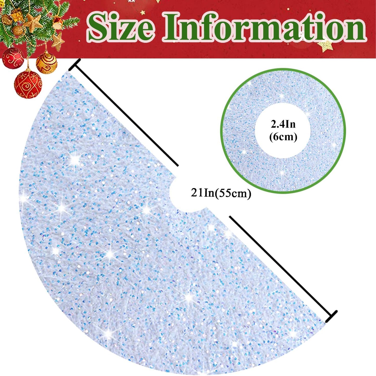 MODFUNS Iridescent White Christmas Tree Skirt Mini 21 Inch Sequins Tree Skirt Sparkle Velvet Xmas Tree Mat Glitter Tree Skirts for Artificial Trees Mermaid Tree Collar Skirt for Christmas Party
