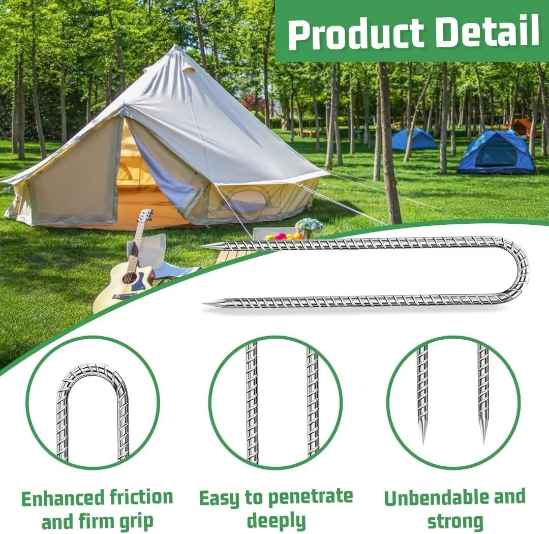 Rebar-Stakes-12-Inch, Ground Stakes Heavy Duty U-Hook Galvanized Anti-Rust Ground Anchors for Camping Tent Trampoline Accessories Dog Fence Chicken Coop Deer Fence 10pcs
