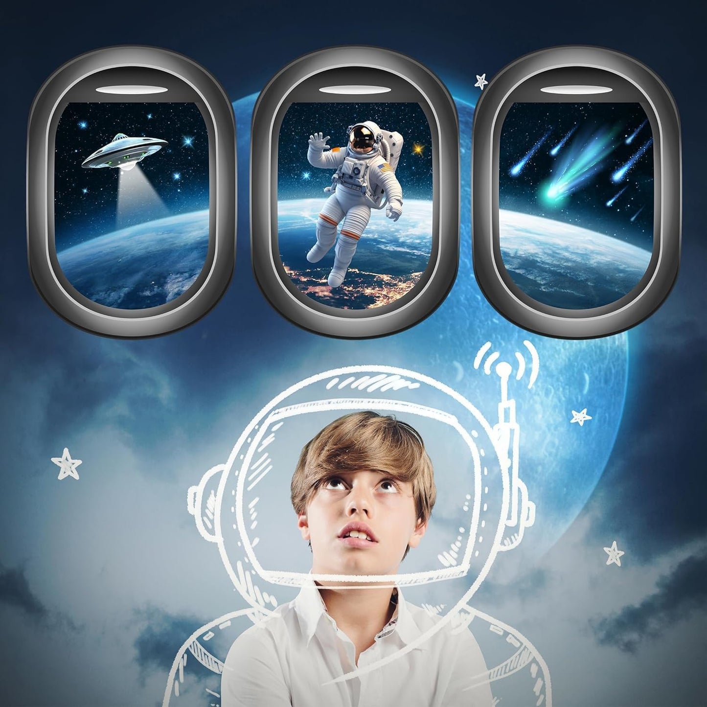 Quanhaigou Glow in The Dark 3D Space Wall Decals, Set of 3 Galaxy Window Stickers for Wall,Planet Themed Room Decor for Kids Boys