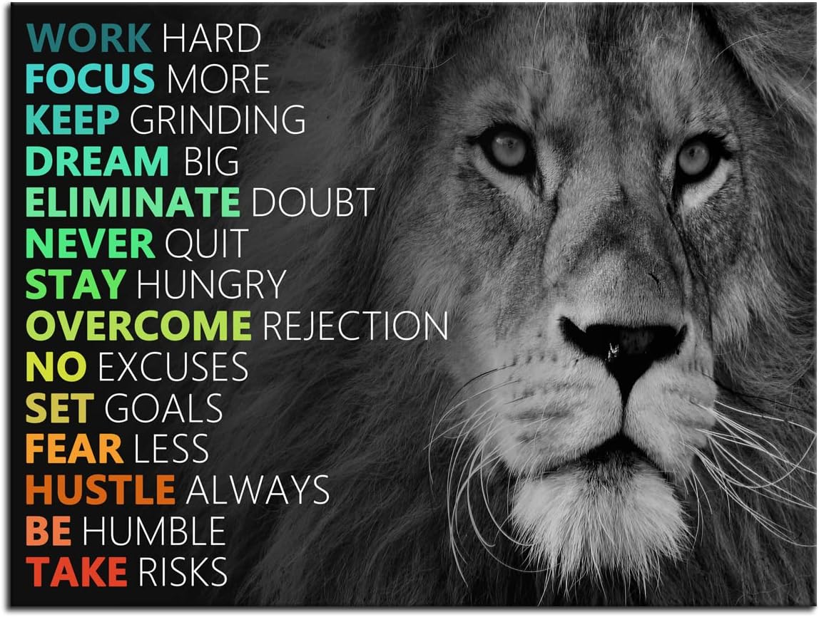 Inspirational Canvas Wall Art Animal Lion Positive Motivational Poster Canvas Painting Wall Art Framed Artwork Prints Picture for Living Room Office Gym [40''Wx 30''H]