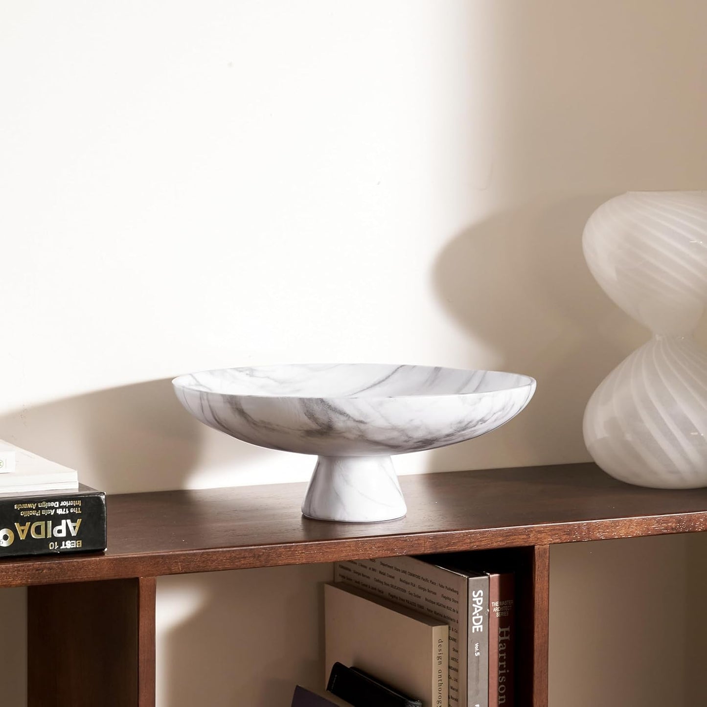 DN DECONATION White Resin Decorative Bowl for Modern Home Decor, 11.2" Large Pedestal Kitchen Fruit Bowl/Key Holder/Candy Dish/Potpourri for Entryway Table, Coffee Table, Dining Room,Table Centerpiece