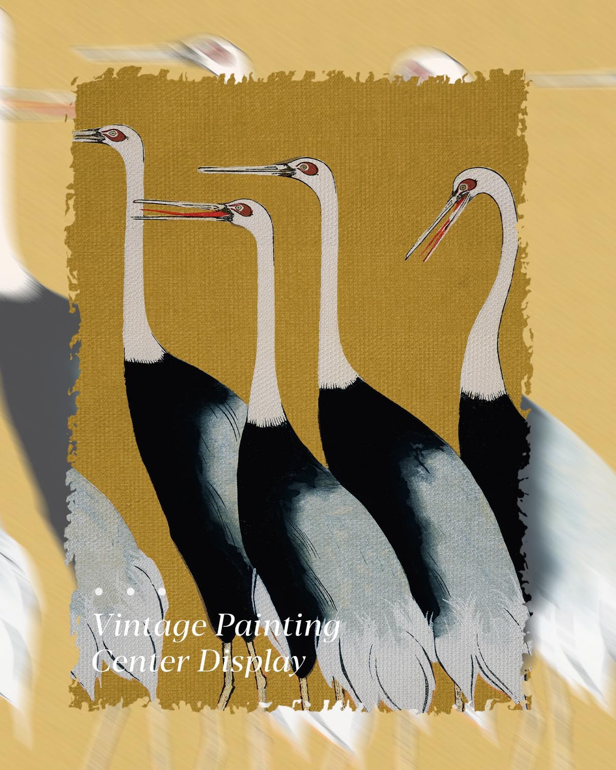 HUARCEY Gold Framed Vintage Wall Art for Living Room, Animals Painting Prints Large Decor for Kitchen, Aesthetic Bedroom Wall Art Decor, Christmas Gifts for Friends or Family (Seven Cranes 24"x36")