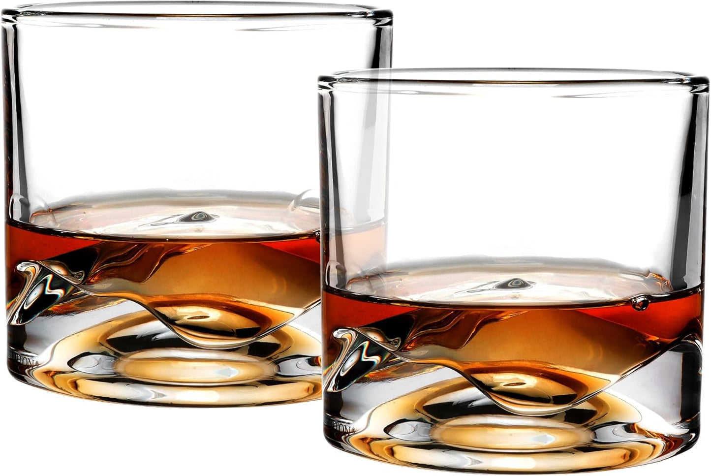 Mont Blanc Heavy Crystal Whiskey Glasses Gift Set of 2, Thick Freezable Bourbon Glass 1lb Each, Premium Whiskey Gifts for Men, Frozen Crystal Chills Cocktails, 10 oz