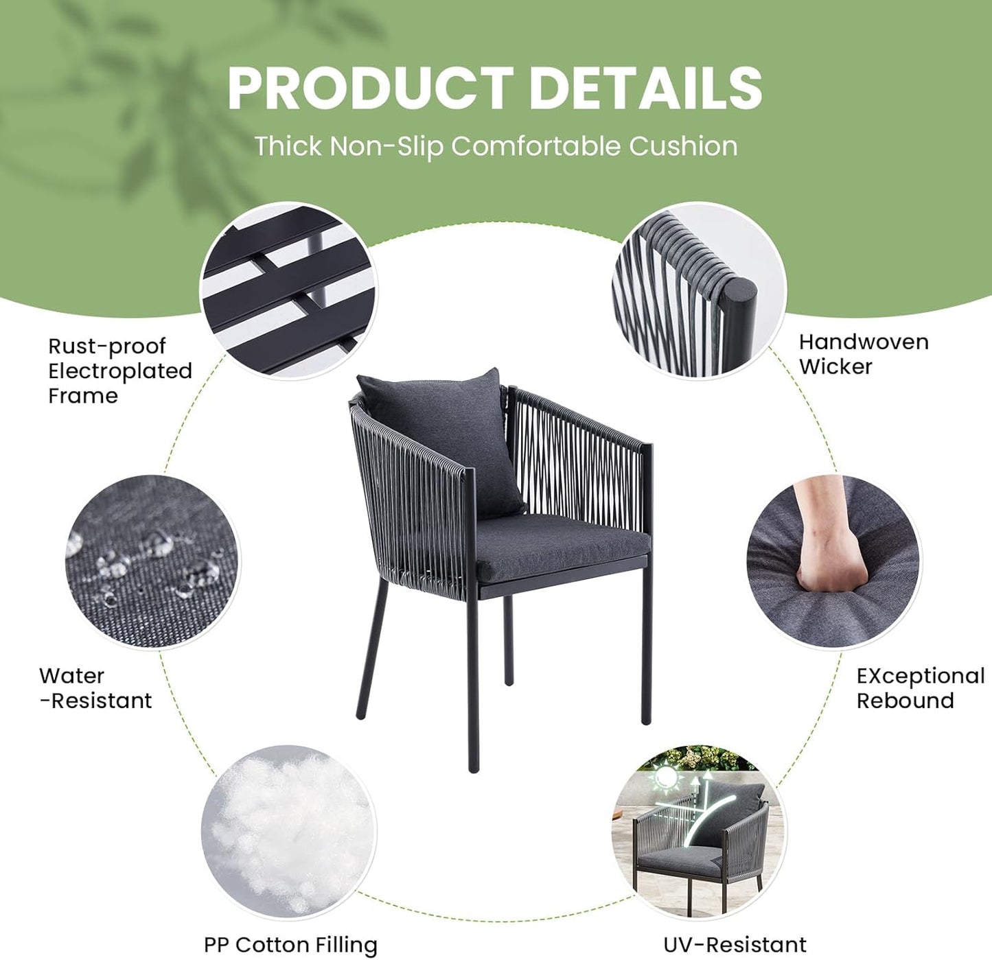 Soohow 6 Pieces Outdoor Chairs, Patio Dining Chairs, Rattan Wicker Chair Set with Cushions for Garden, Deck, Backyard(Grey)