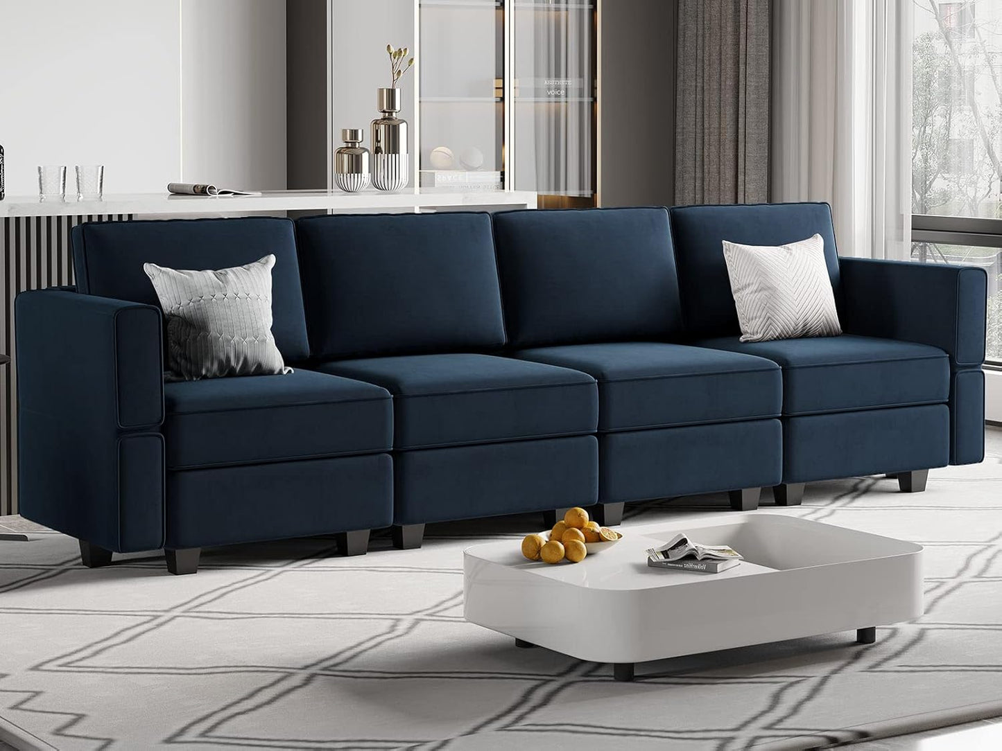 Belffin Modular Sofa Couch with Storage Seats Sectional Sofa Velvet Sofas for Living Room Blue