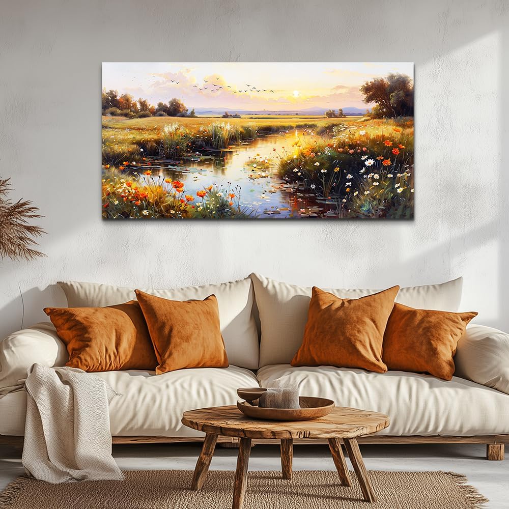 ZUITINGHUA Large Wall Decor For Living Room Canvas Wall Art For Office Modern Wall Decorations For Bedroom Rivers Landscape Painting Farmhouse Pictures Artwork Room Home Decor 24x48 In